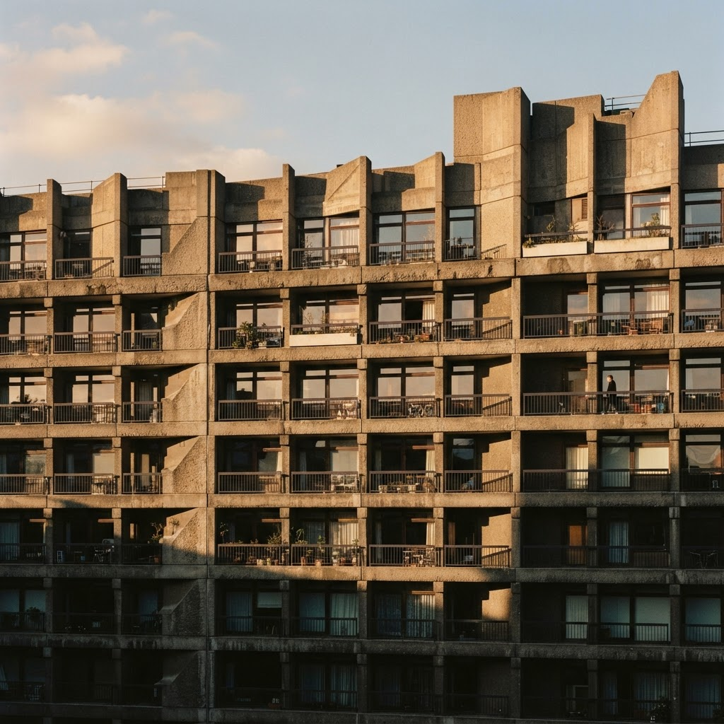 Architectural photograph of geometric concrete facade