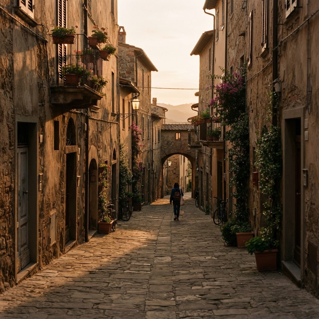 Narrow street at golden hour